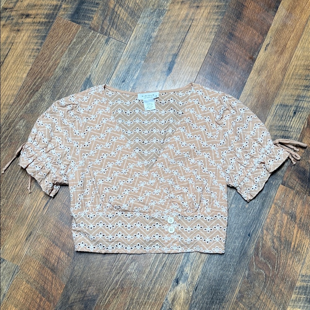 Elegant Tan Eyelet Blouse